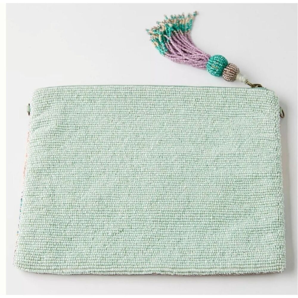 Anthropologie Aurore Beaded Multicolor Boho Eclectic Tassel Striped Clutch NWOT - Picture 2 of 7